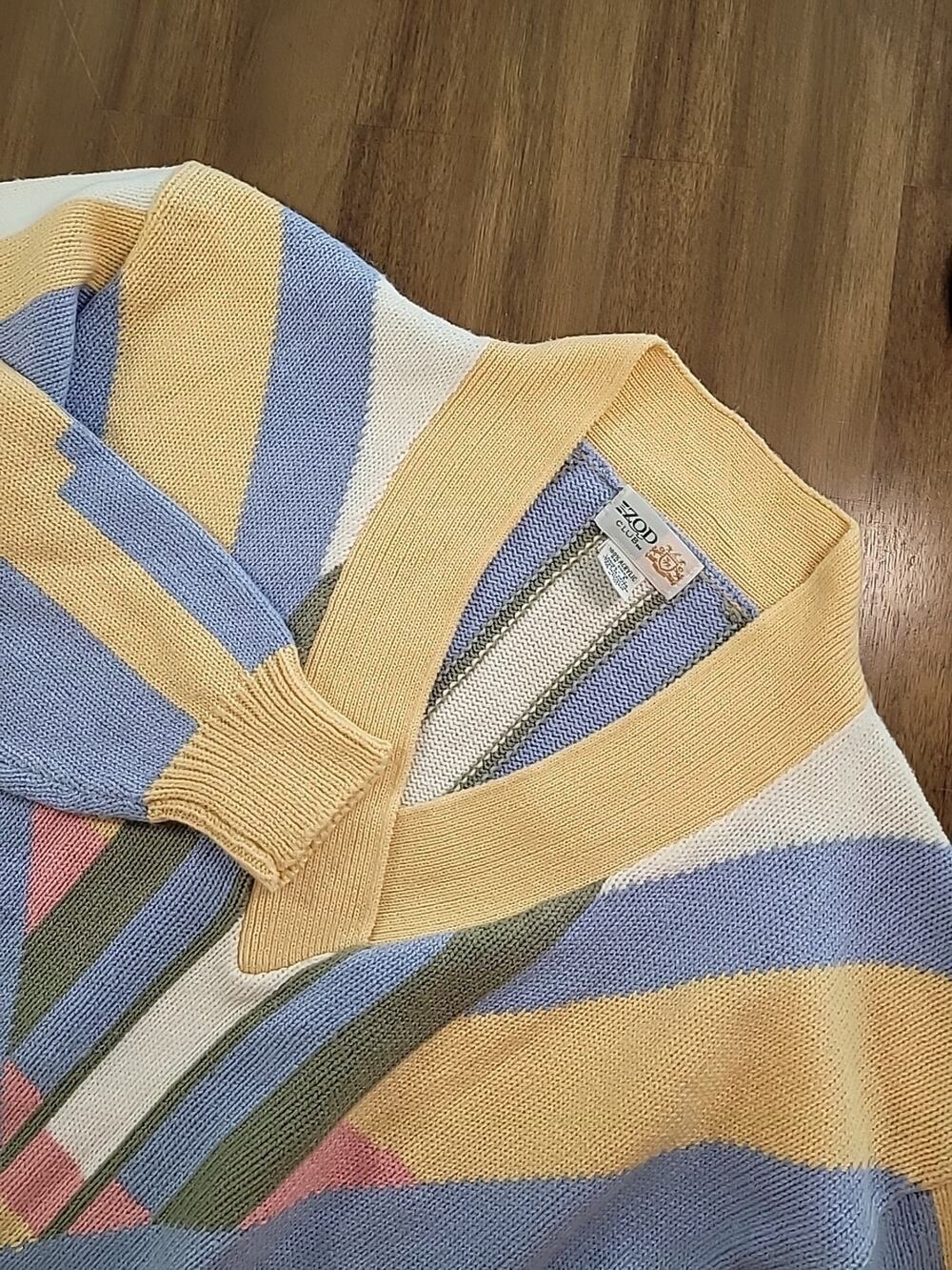 VTG IZOD Club Colorblock Sweater L Pop Art 80s Retro V Neck